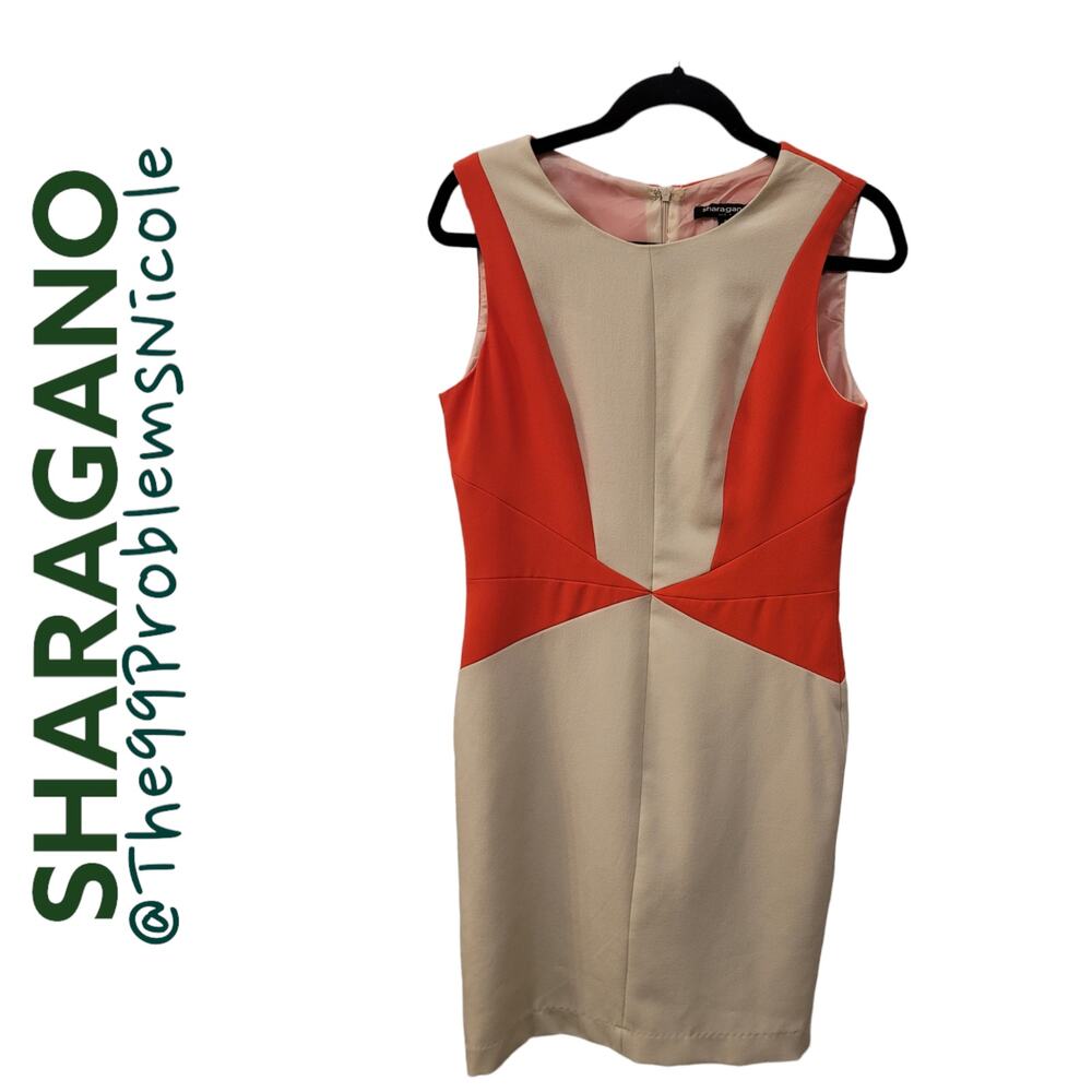 Sharagano Sleeveless Orange Colorblock Sheath Dress